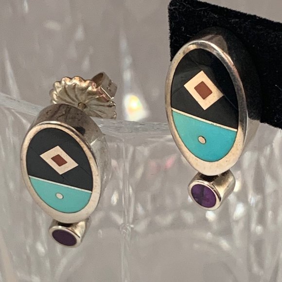 Ray Tracey Earth and Sky Sterling Inlay Earrings